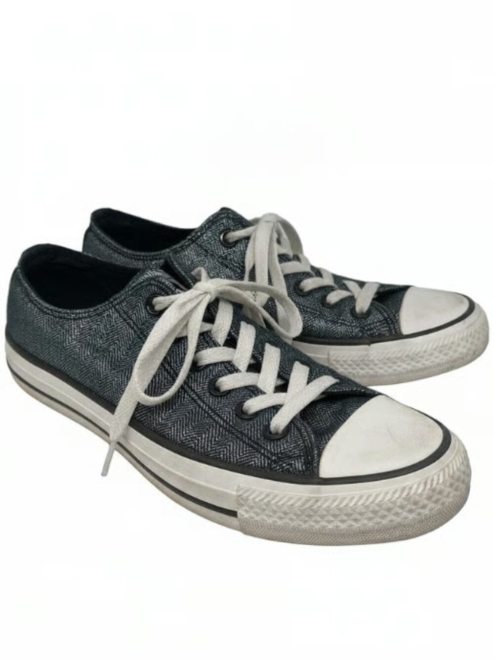 Converse All Star Low Top Sneakers Black Herringbone Pattern Size Women's 7
